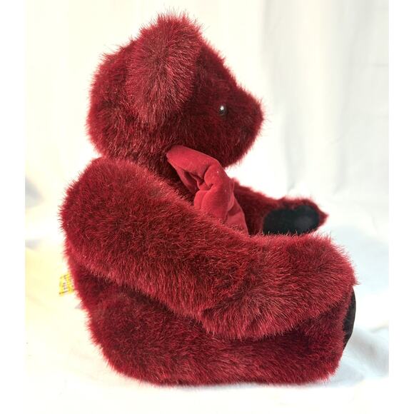 Vermont Teddy Bear Jointed Plush 16" Bow Stuffed Animal Dark Red Burgundy Maroon - Picture 5 of 7
